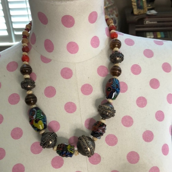 Vintage Venetian Art Glass and Vintage African Beads Necklace - Unique Piece